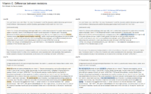 Mostrando página Web comparação lado-a-lado de um artigo destacando mudou parágrafos.