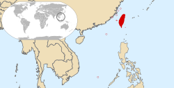 Um mapa que descreve a localização da República da China na Ásia Oriental e no Mundo.